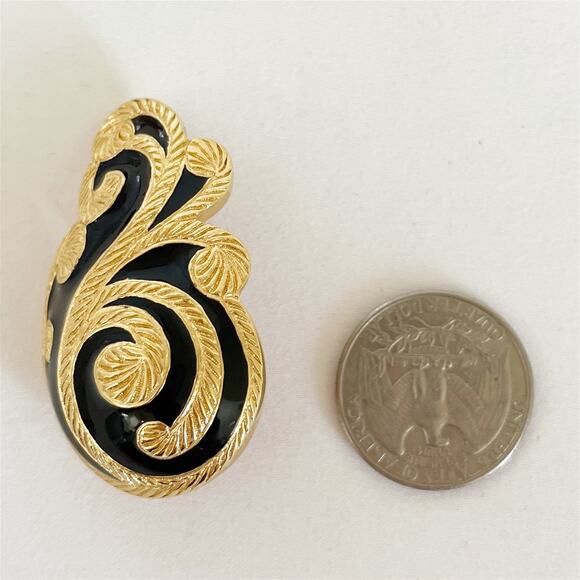 DIOR Vintage Art Nouveau Large Black Onyx Enamel Earring Pendant  Pin Brooch - Picture 8 of 11